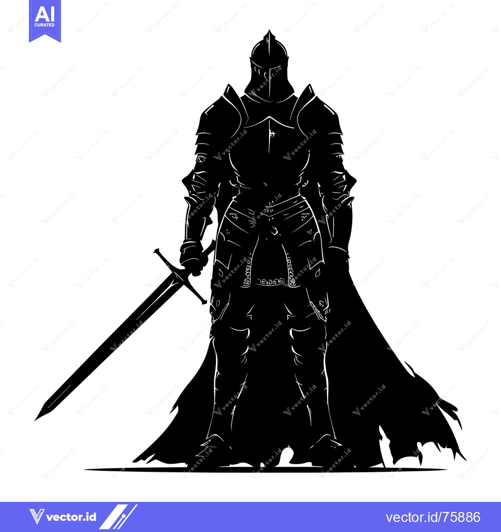 Premium Vector of Silhouette of a Medieval Knight in Full Armor Holding a Sword