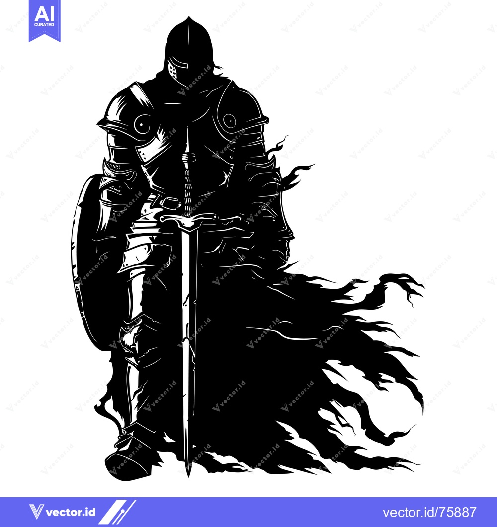 Premium Vector dari A Silhouette of a Medieval Knight in Full Armor with a Sword and Shiel