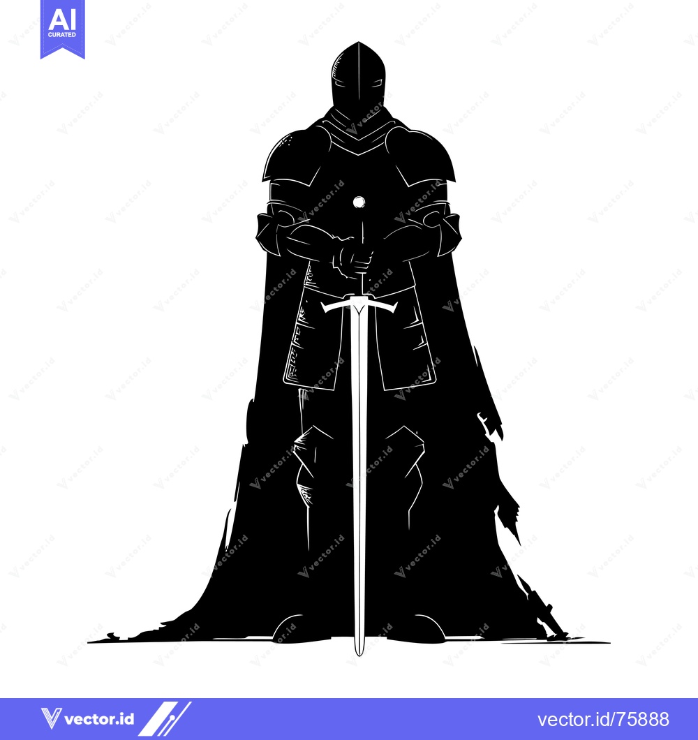 Premium Vector of Silhouette of a medieval knight holding a sword