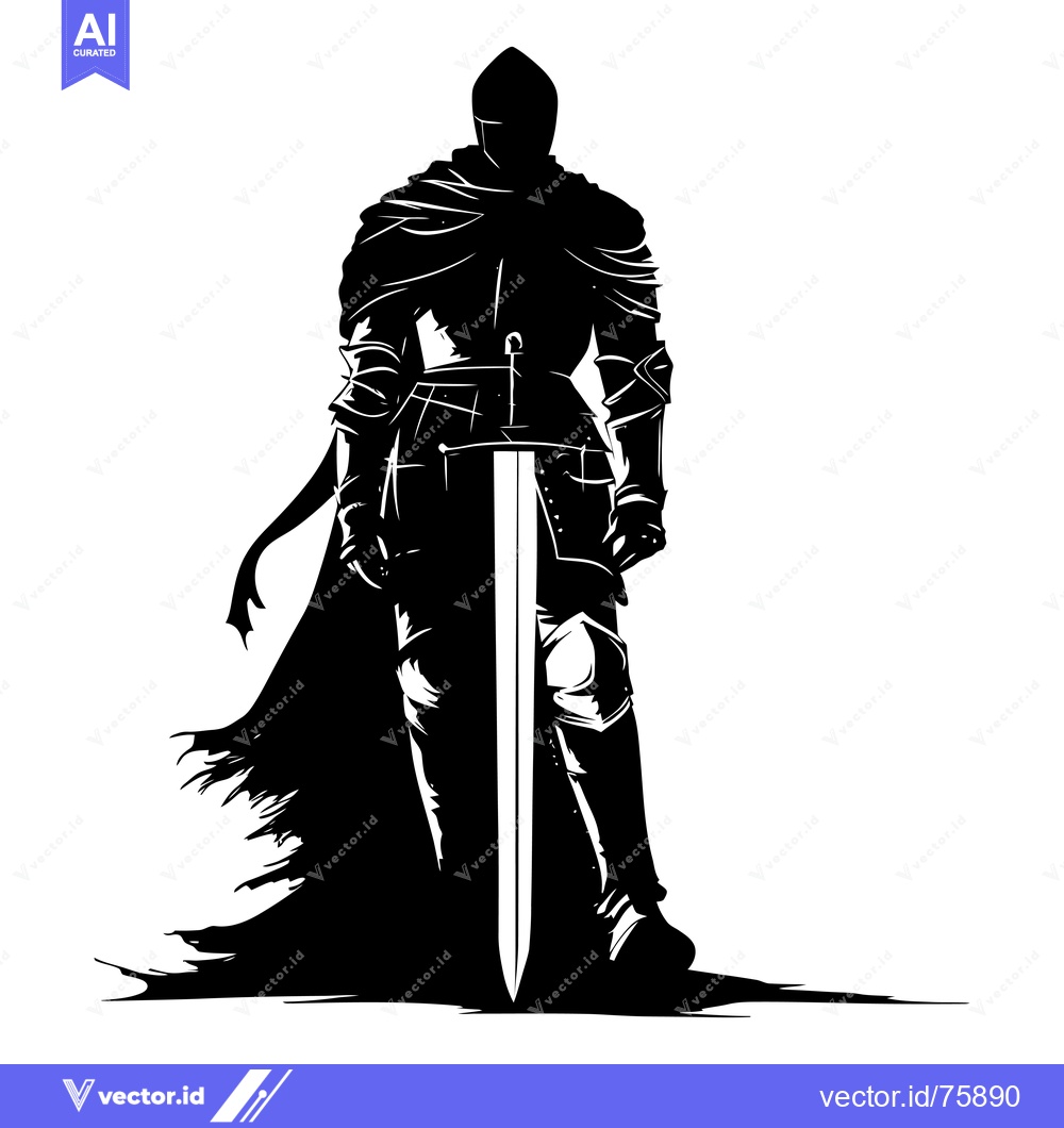 Premium Vector dari Silhouette of a Knight in Full Armor Holding a Sword