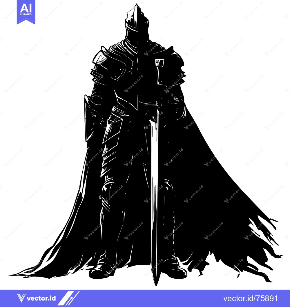 Premium Vector dari A Silhouetted Knight in Full Armor Holding a Sword