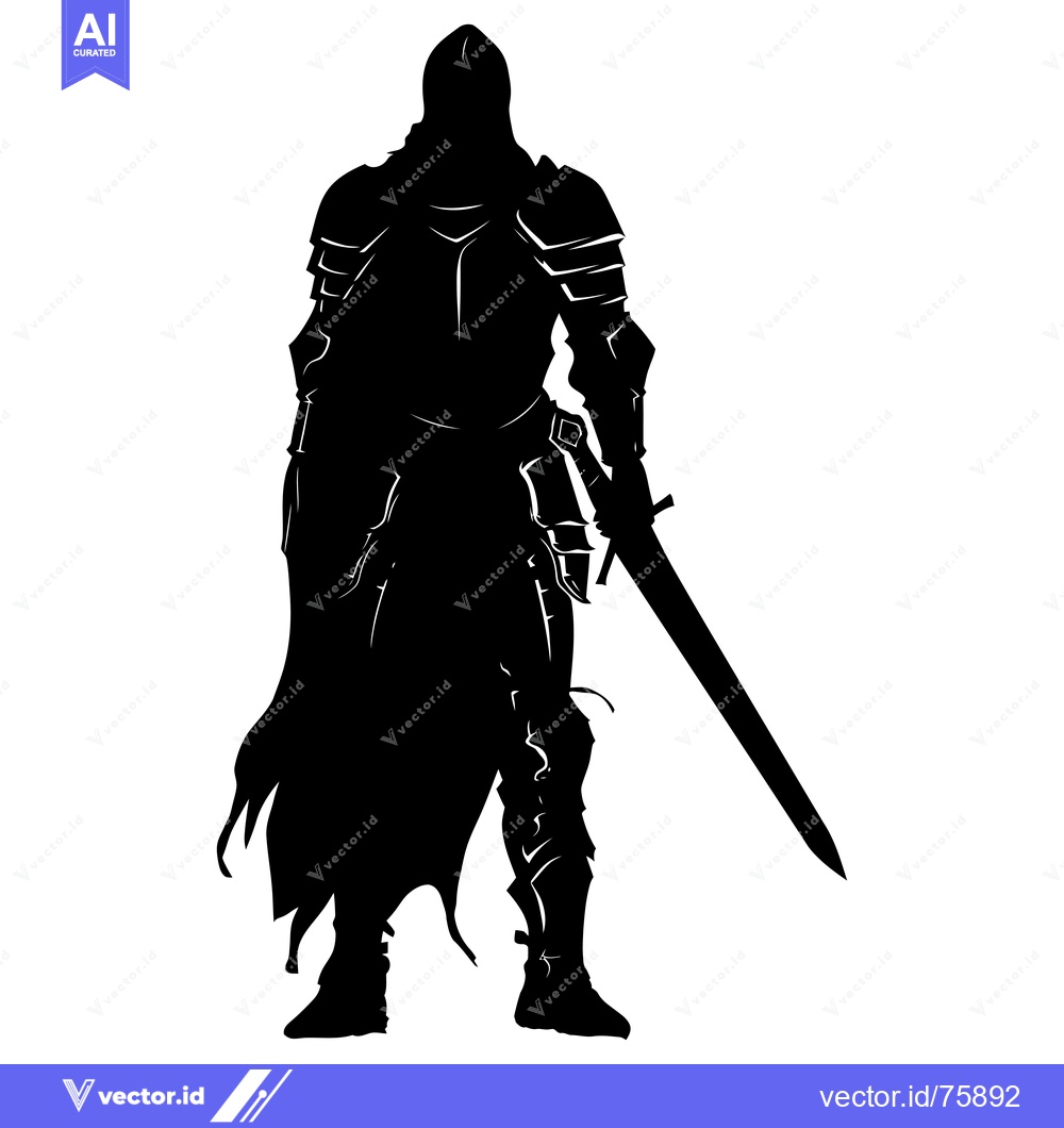 Premium Vector dari Silhouette of a Knight in Full Armor Holding a Sword