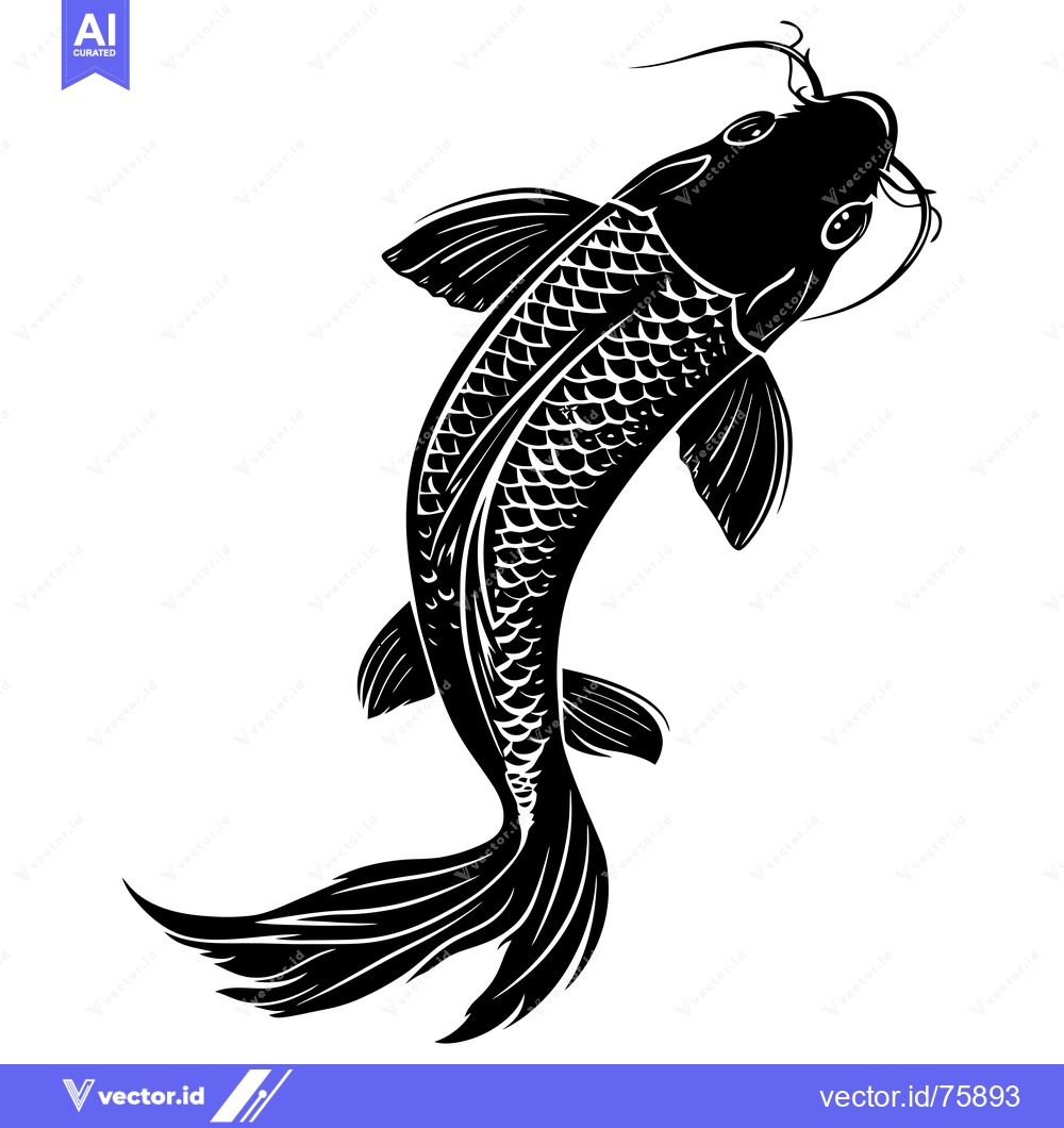 Premium Vector dari Black and White Silhouette of a Single Koi Fish Swimming Upwards