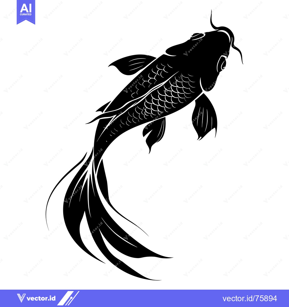Premium Vector of Black and White Silhouette of a Koi Fish Swimming Upwards