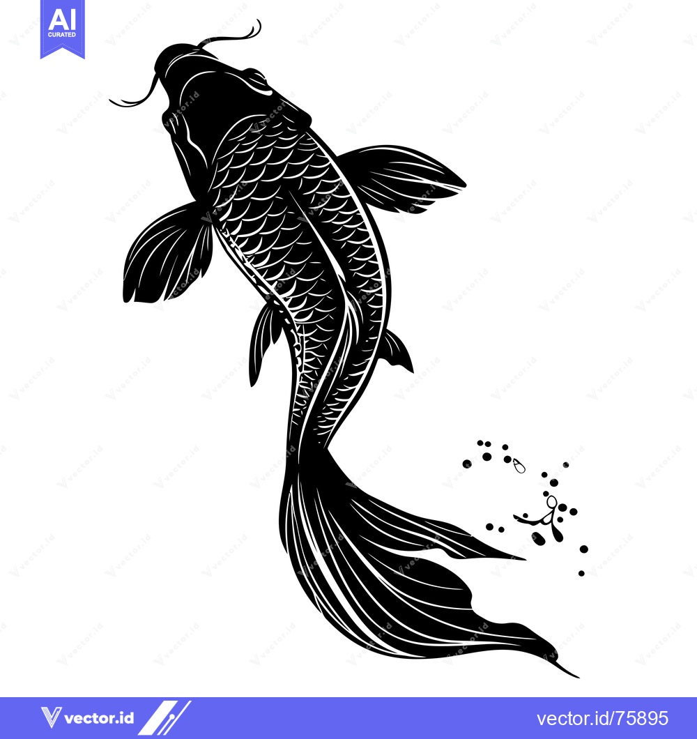 Premium Vector dari Black and White Silhouette of a Koi Fish Swimming Upwards