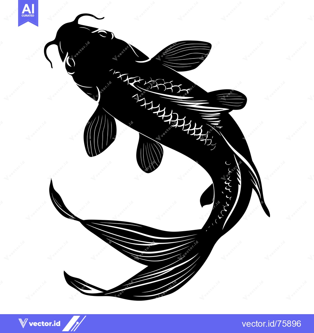 Premium Vector dari Black and White Silhouette of a Koi Fish Swimming