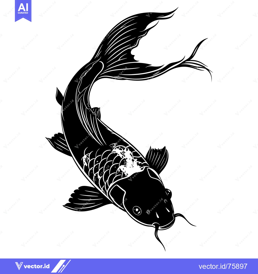 Premium Vector of Black and White Silhouette of a Koi Fish Swimming Upwards