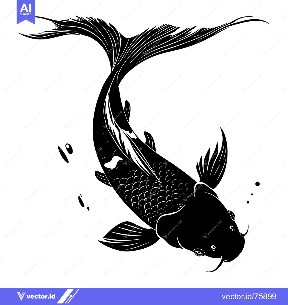 Premium Vector dari Black and White Silhouette of a Koi Fish Swimming Upwards