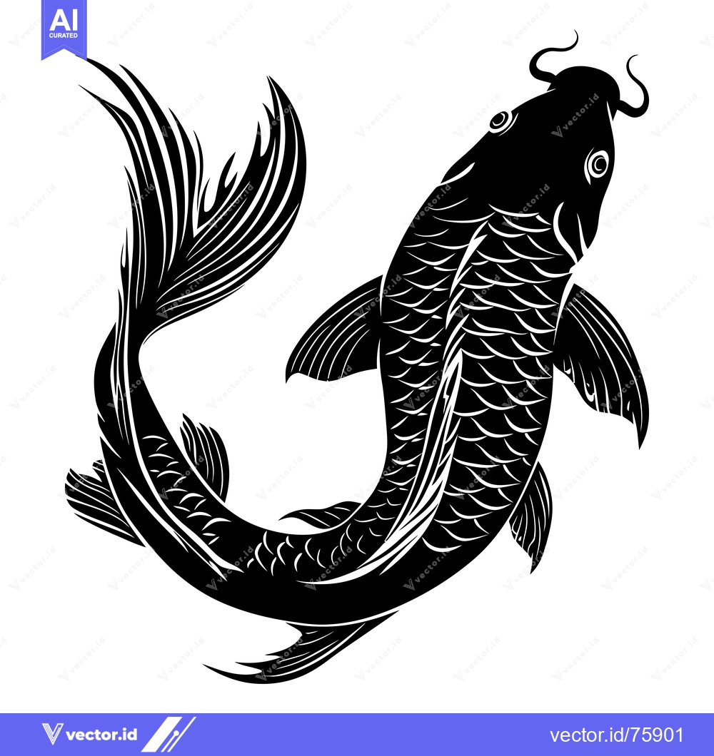 Premium Vector dari Black and White Stylized Illustration of a Koi Fish