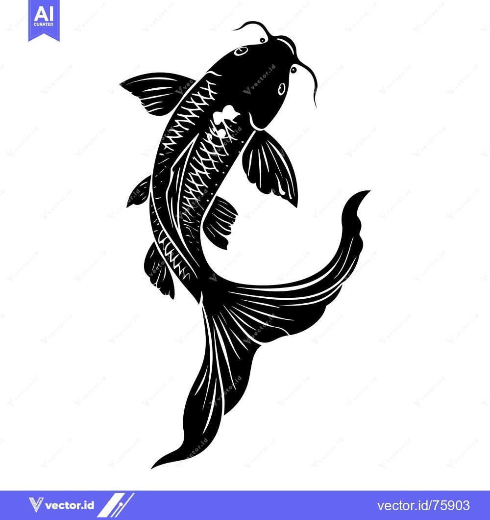 Premium Vector dari Black and White Silhouette of a Koi Fish Swimming Upwards