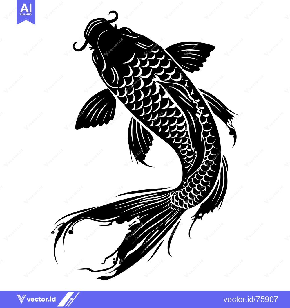 Premium Vector dari Black and White Silhouette of a Koi Fish Swimming Upwards