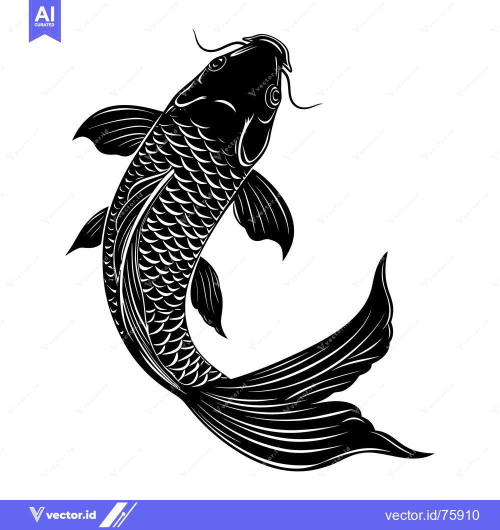 Premium Vector dari Black and White Silhouette of a Swimming Koi Fish