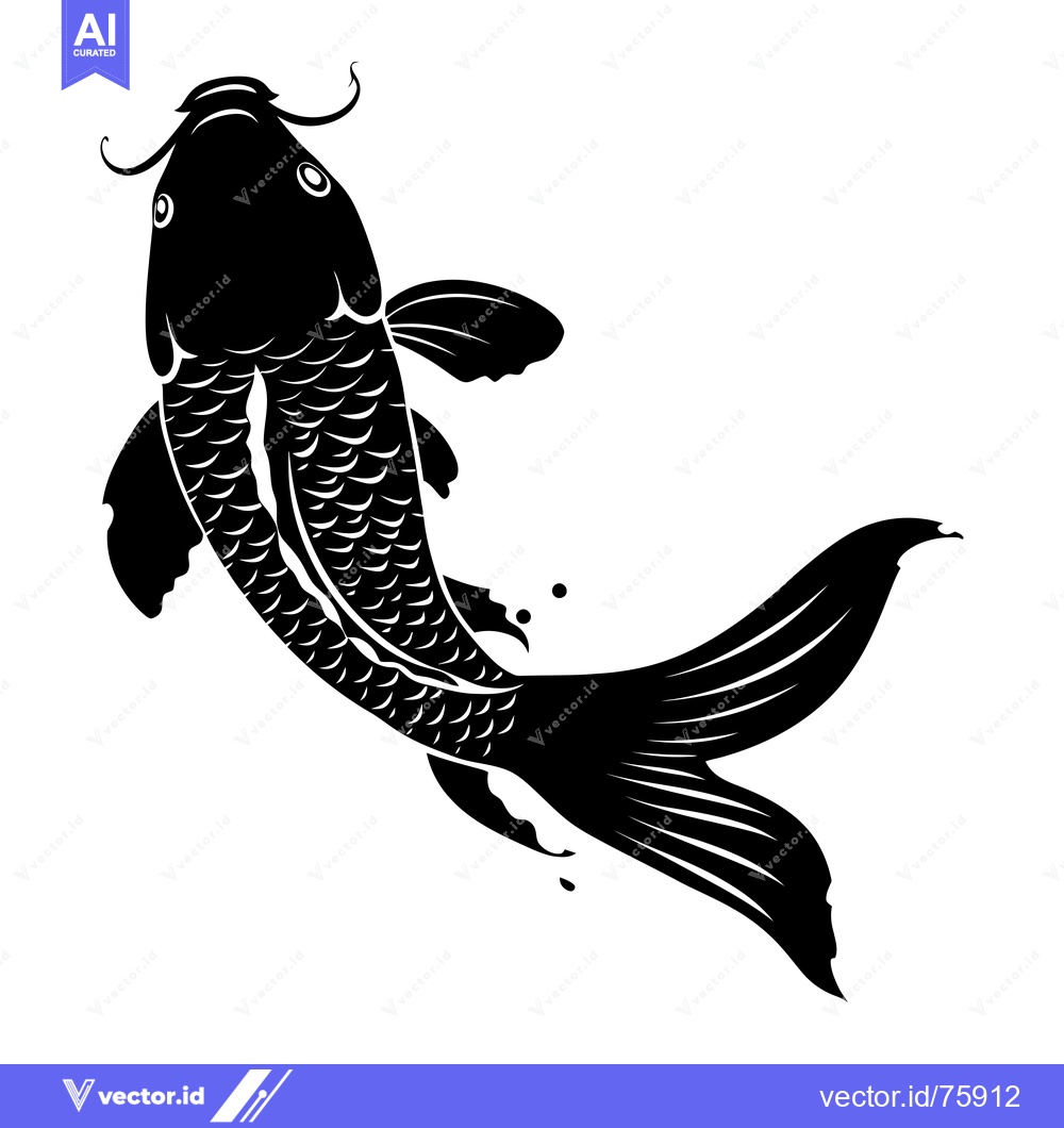 Premium Vector of Black and White Silhouette of a Jumping Koi Fish