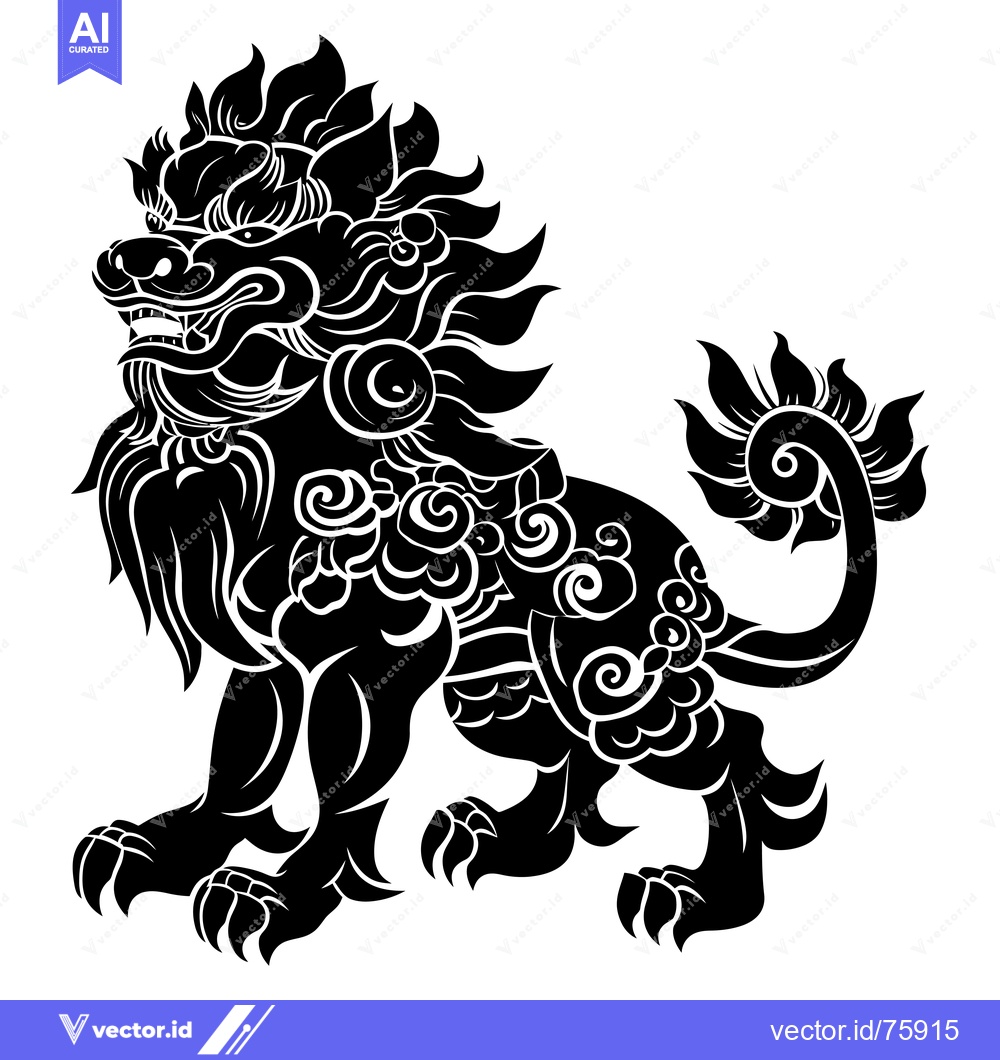 Premium Vector dari Black and White Illustration of a Chinese Guardian Lion