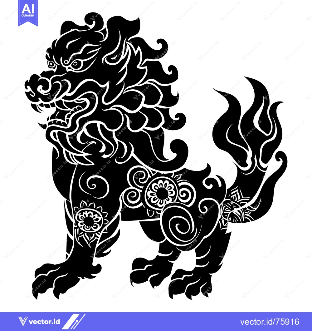 Premium Vector of Black and White Ornate Silhouette of a Chinese Guardian Lion