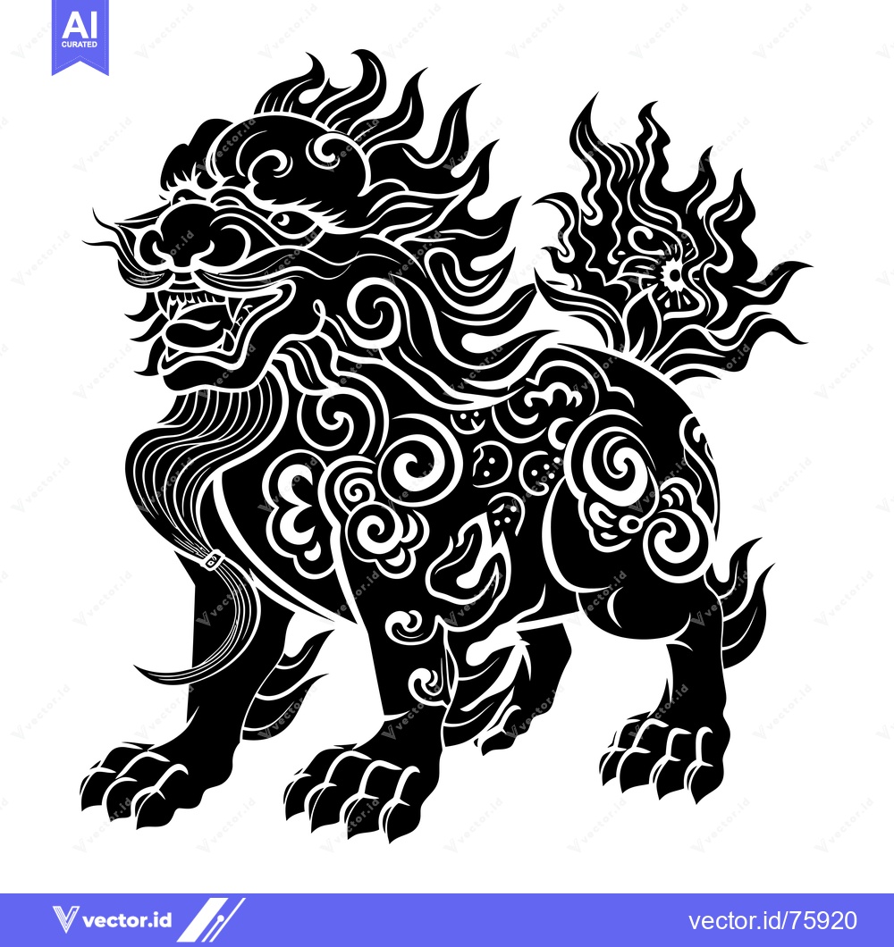 Premium Vector dari Black and White Illustration of a Chinese Guardian Lion with Intricate