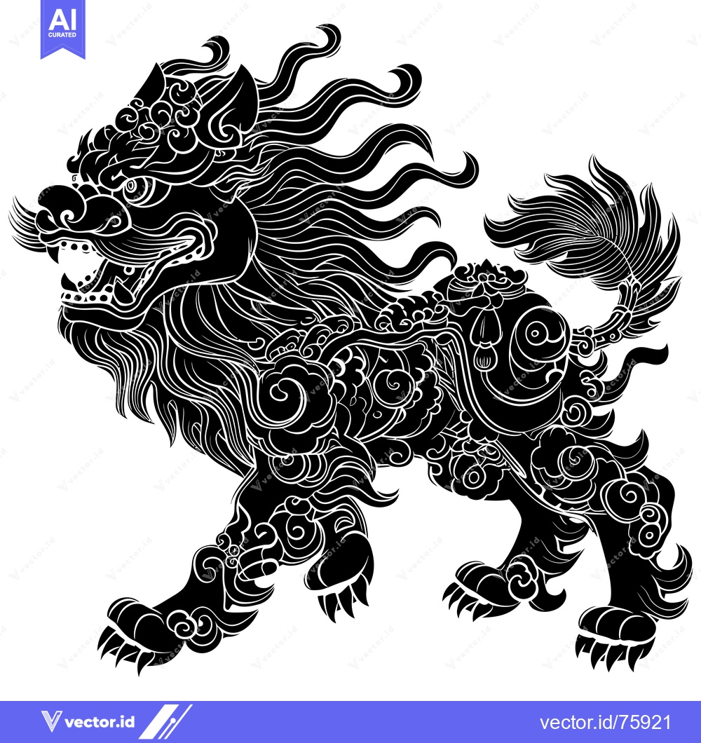 Premium Vector dari Black and White Illustration of a Mythical Lion with Elaborate Design