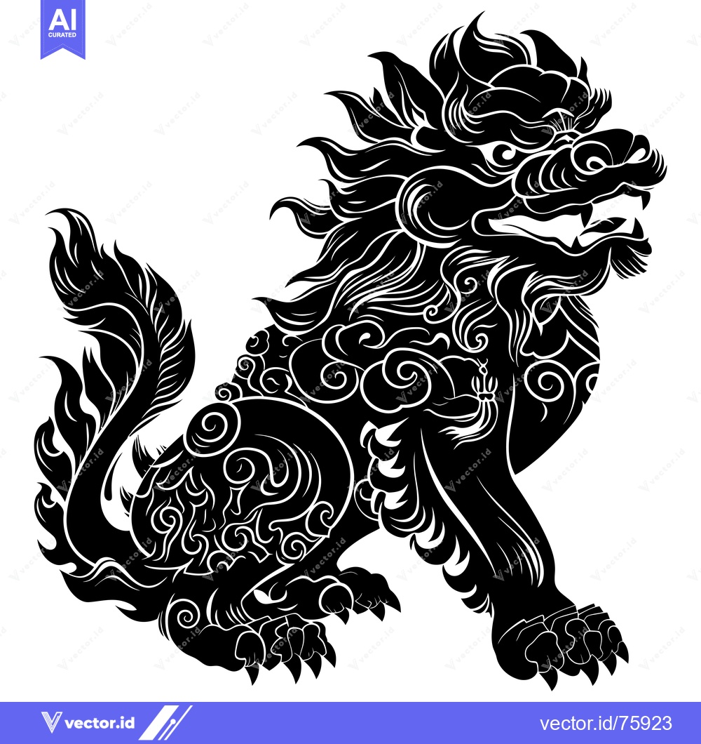 Premium Vector dari Black and white silhouette of a mythical Chinese guardian lion with or