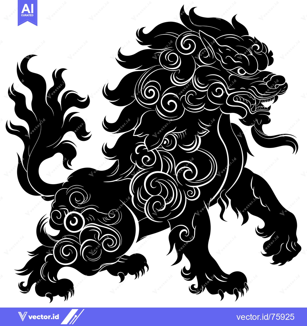 Premium Vector of Black and White Illustration of a Stylized Lion with Swirls
