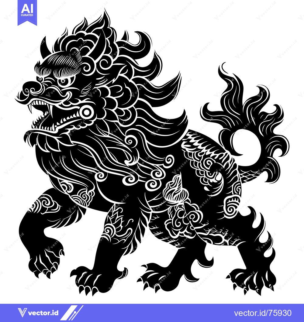 Premium Vector of A Detailed Black and White Illustration of a Chinese Guardian Lion