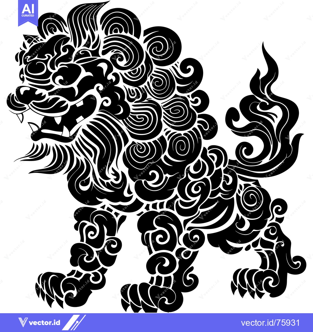 Premium Vector of A Stylized Black and White Illustration of a Lion in a Swirling Patter