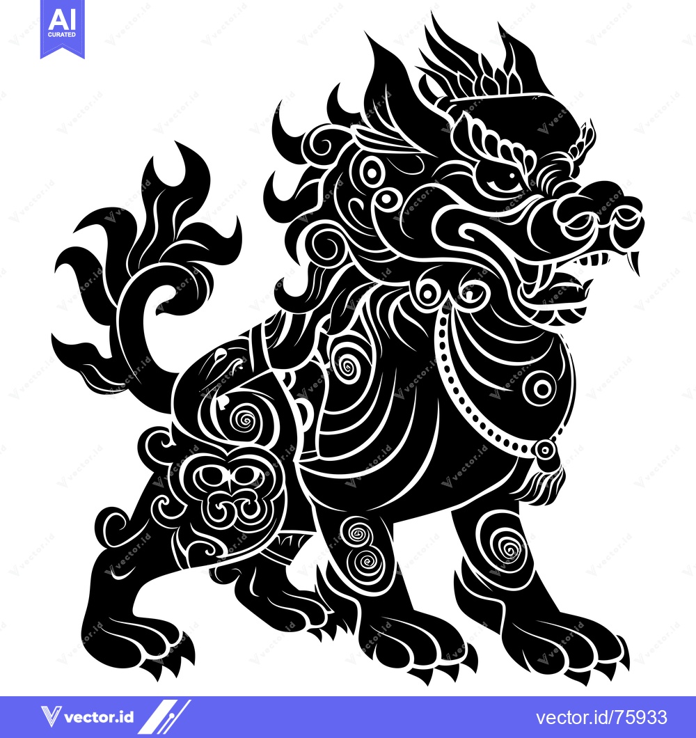 Premium Vector dari Intricately Designed Black and White Guardian Lion Silhouette