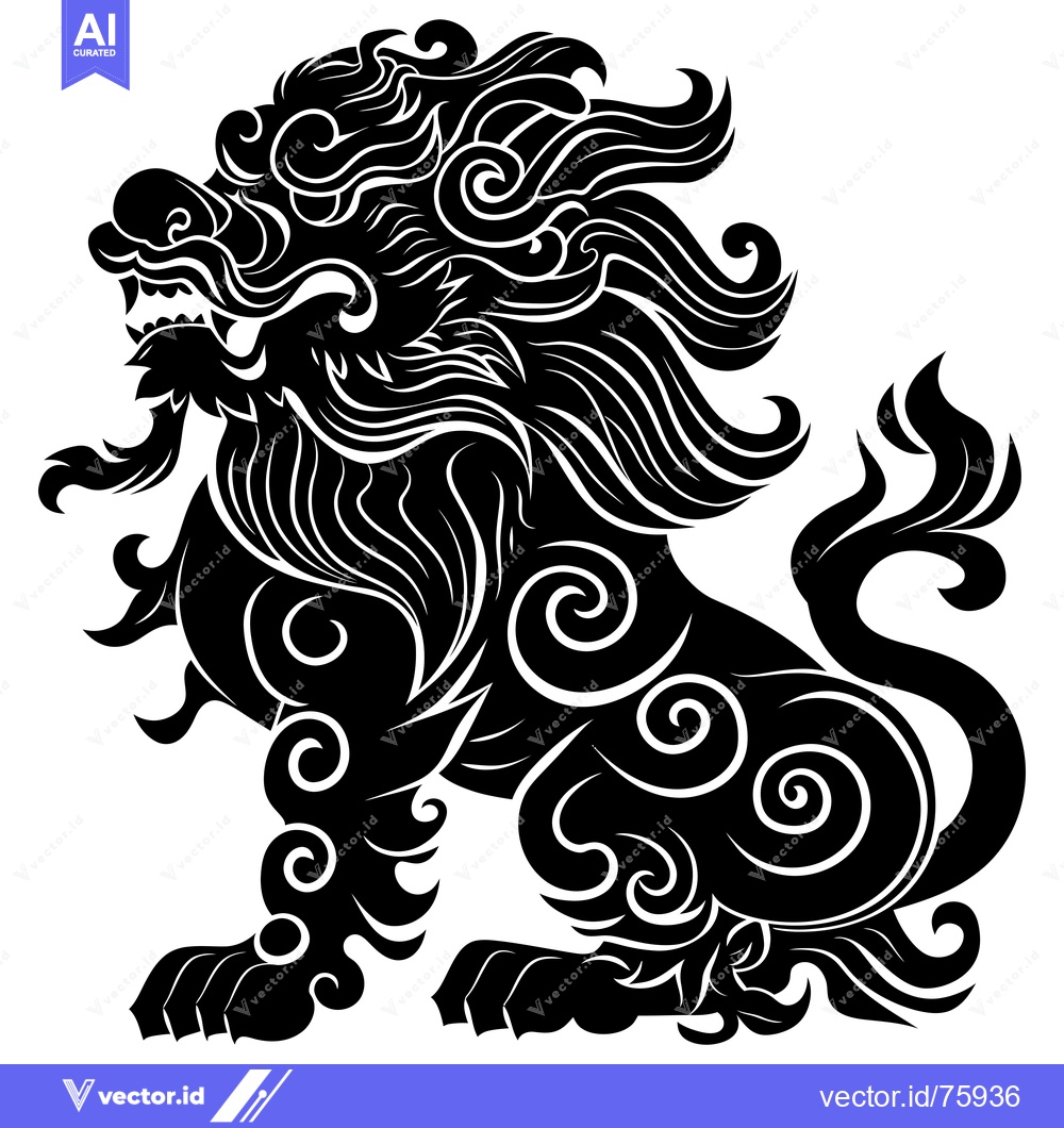 Premium Vector of Stylized Black and White Illustration of a Guardian Lion