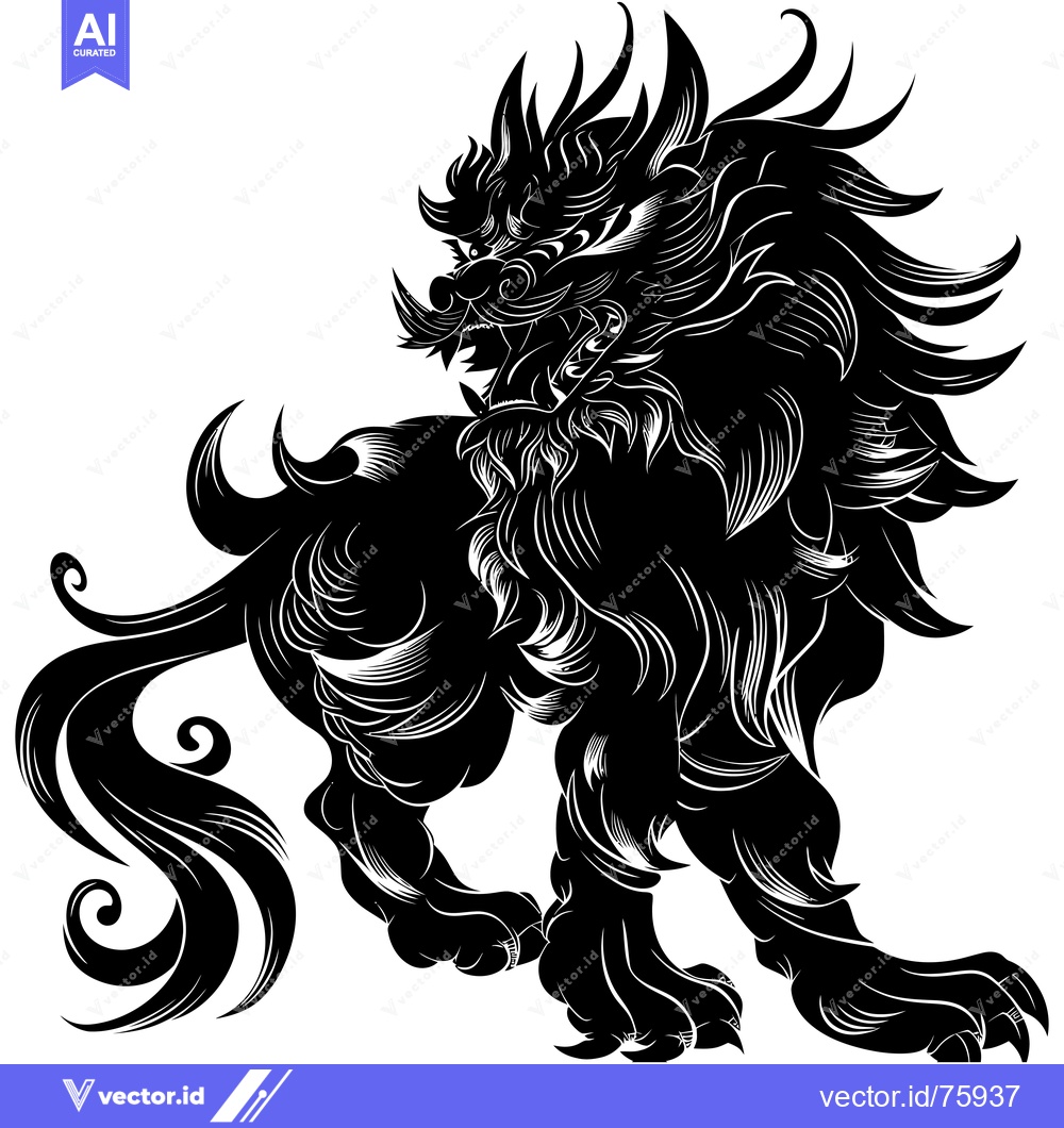 Premium Vector dari Black and White Illustration of a Mythical Lion-like Creature