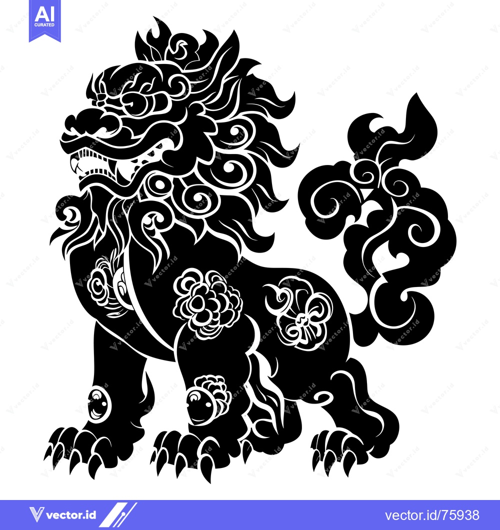 Premium Vector dari Black and White Stylized Illustration of a Chinese Guardian Lion