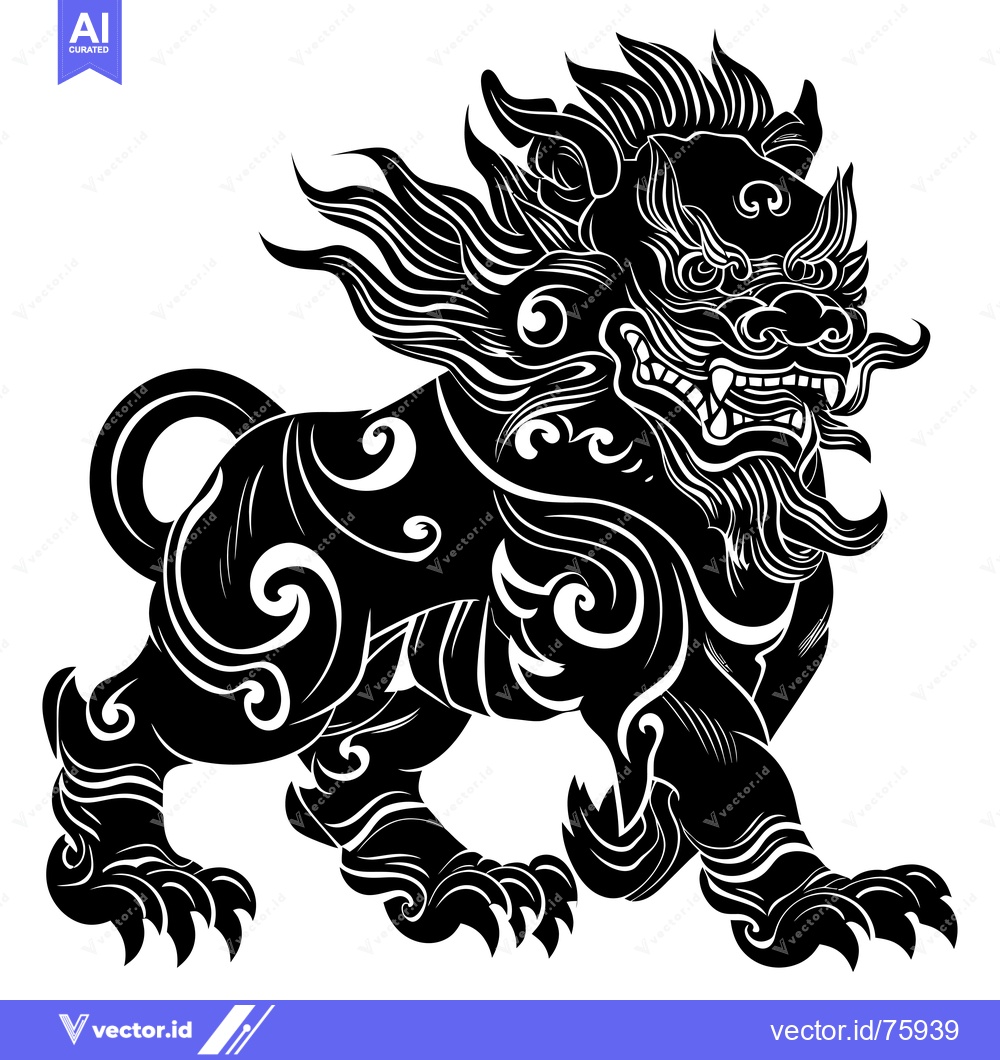 Premium Vector dari Black and White Illustration of a Chinese Guardian Lion