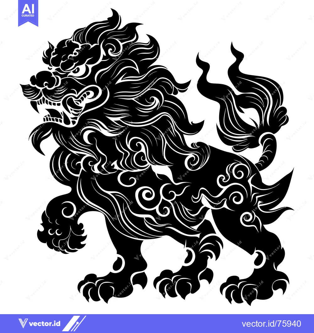 Premium Vector of Stylized Black and White Illustration of a Lion with Intricate Details