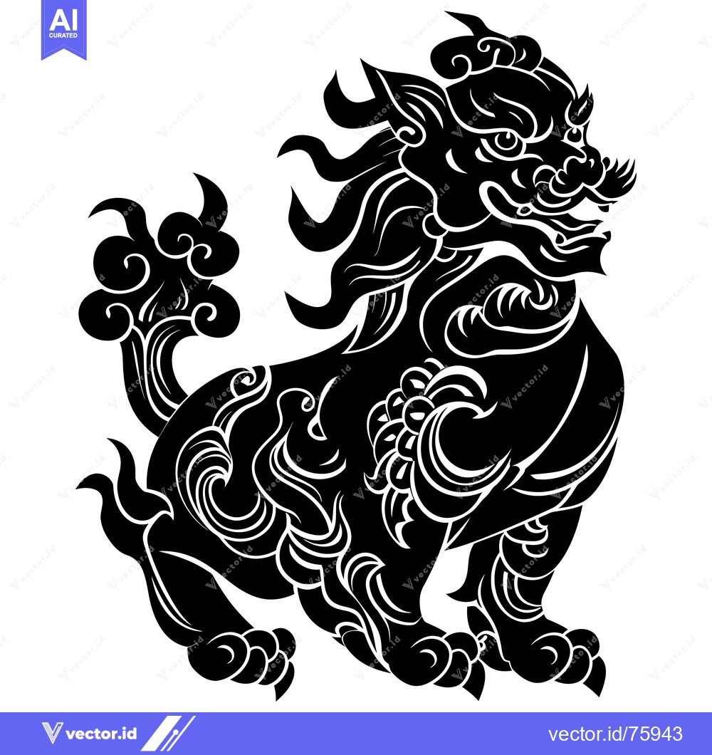 Premium Vector dari Black and White Stylized Chinese Guardian Lion Design