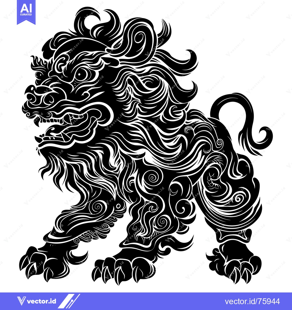 Premium Vector dari Ornate Black and White Lion Illustration