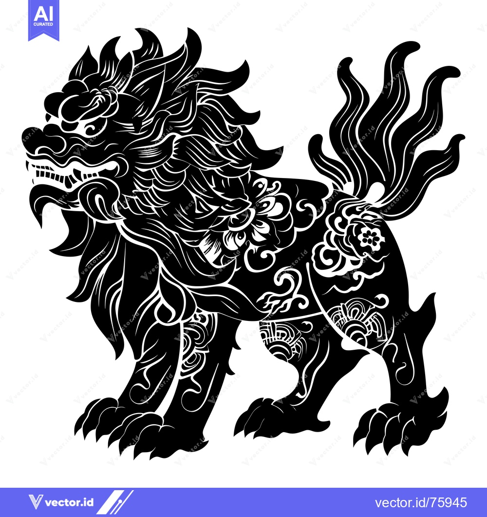 Premium Vector dari Black and White Stylized Chinese Guardian Lion Illustration