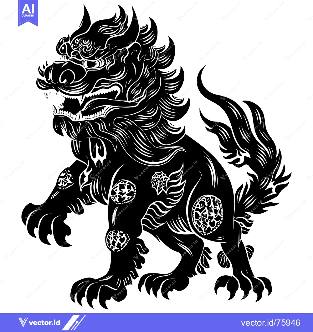 Premium Vector dari Black and White Illustration of a Standing Chinese Guardian Lion