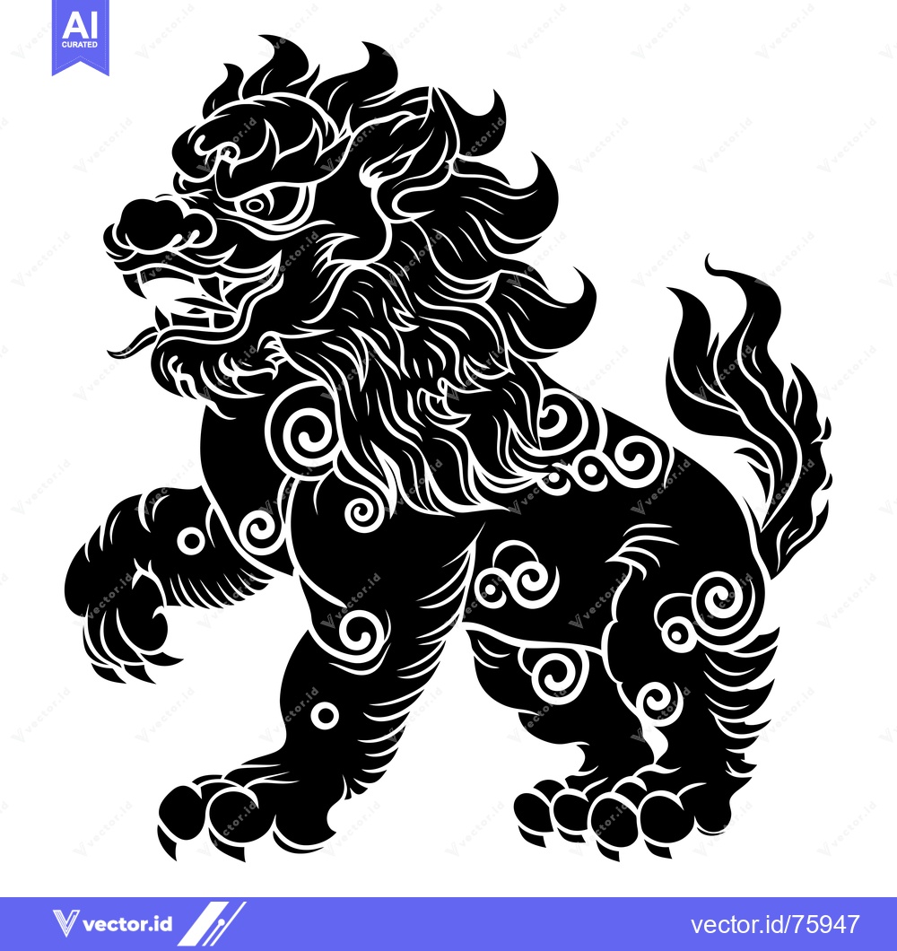 Premium Vector dari Black and white stylized illustration of a mythical lion