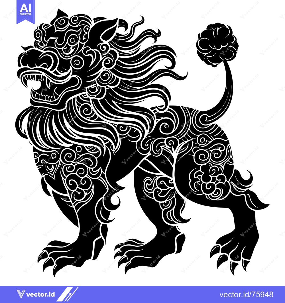 Premium Vector dari A Black and White Illustration of a Chinese Guardian Lion with Intrica