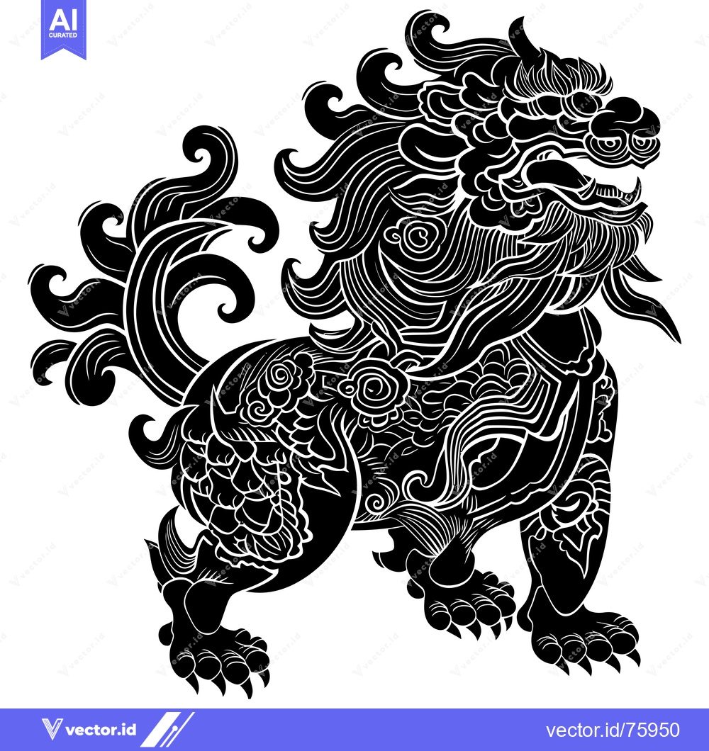 Premium Vector dari Intricate Black and White Illustration of a Mythical Chinese Guardian