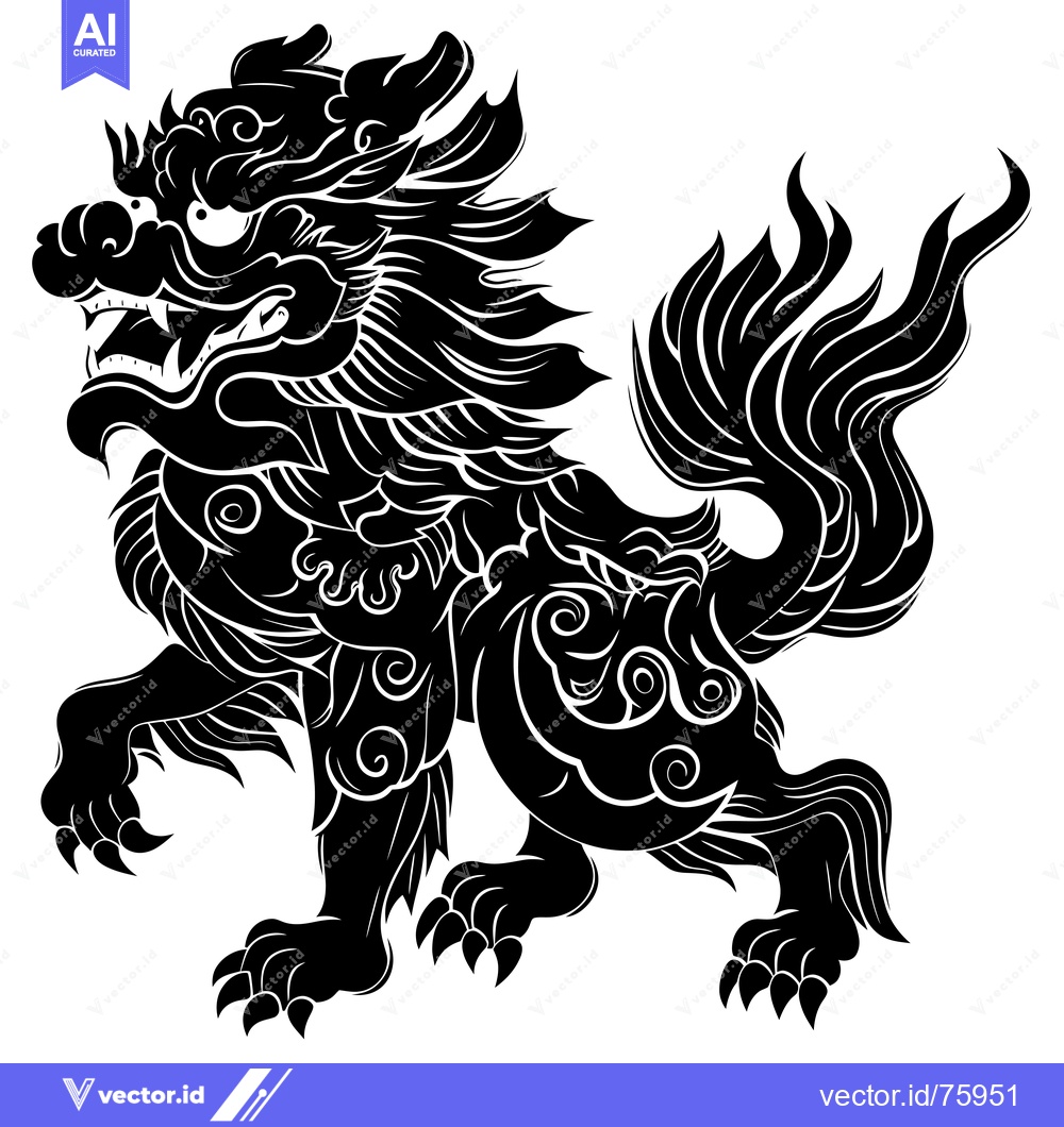 Premium Vector of Black and White Illustration of a Mythical Lion-Like Creature