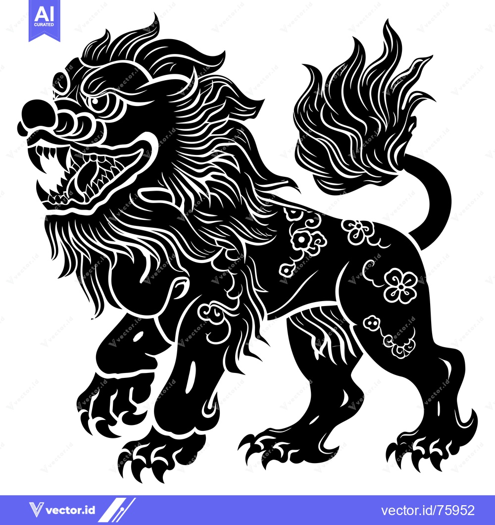 Premium Vector of Black and White Stylized Illustration of a Chinese Guardian Lion