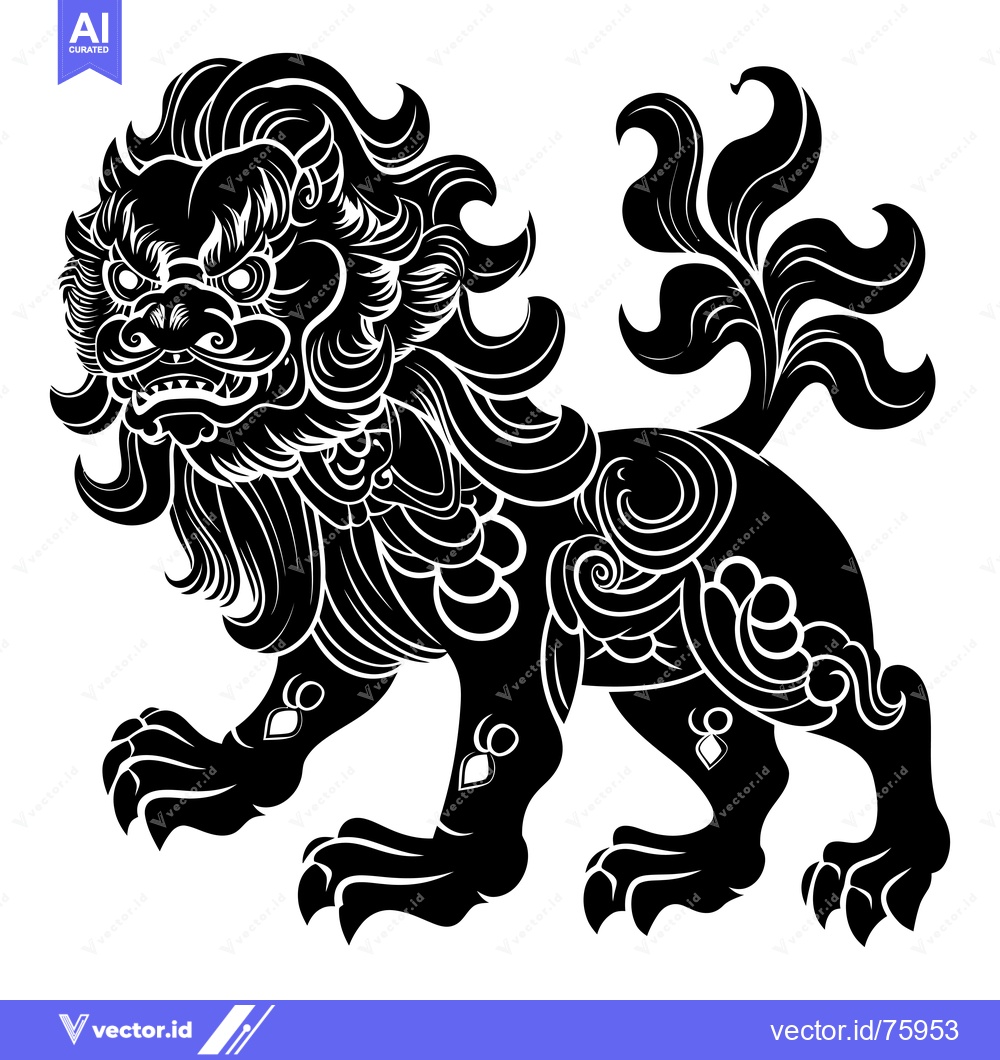 Premium Vector dari Black and White Detailed Illustration of a Chinese Guardian Lion