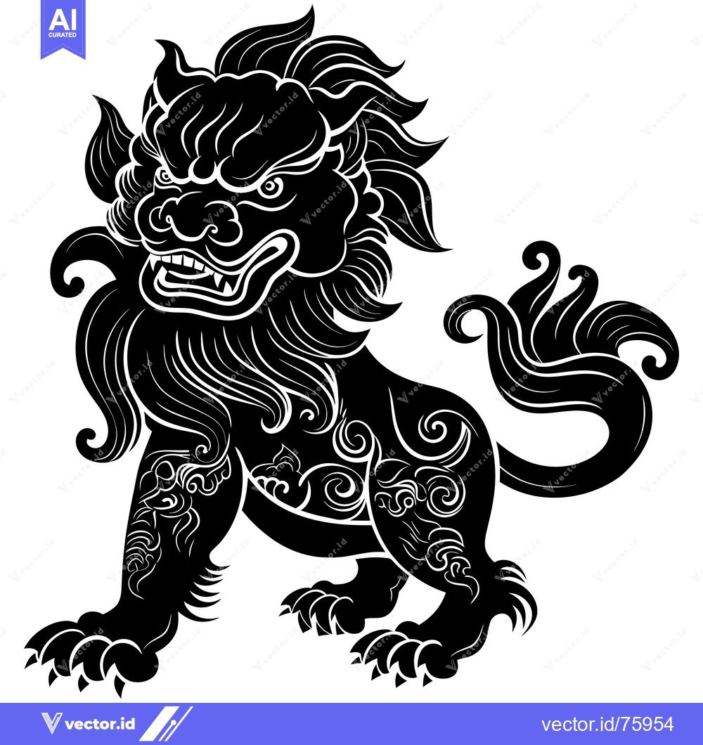 Premium Vector dari Black and White Silhouette of a Chinese Guardian Lion