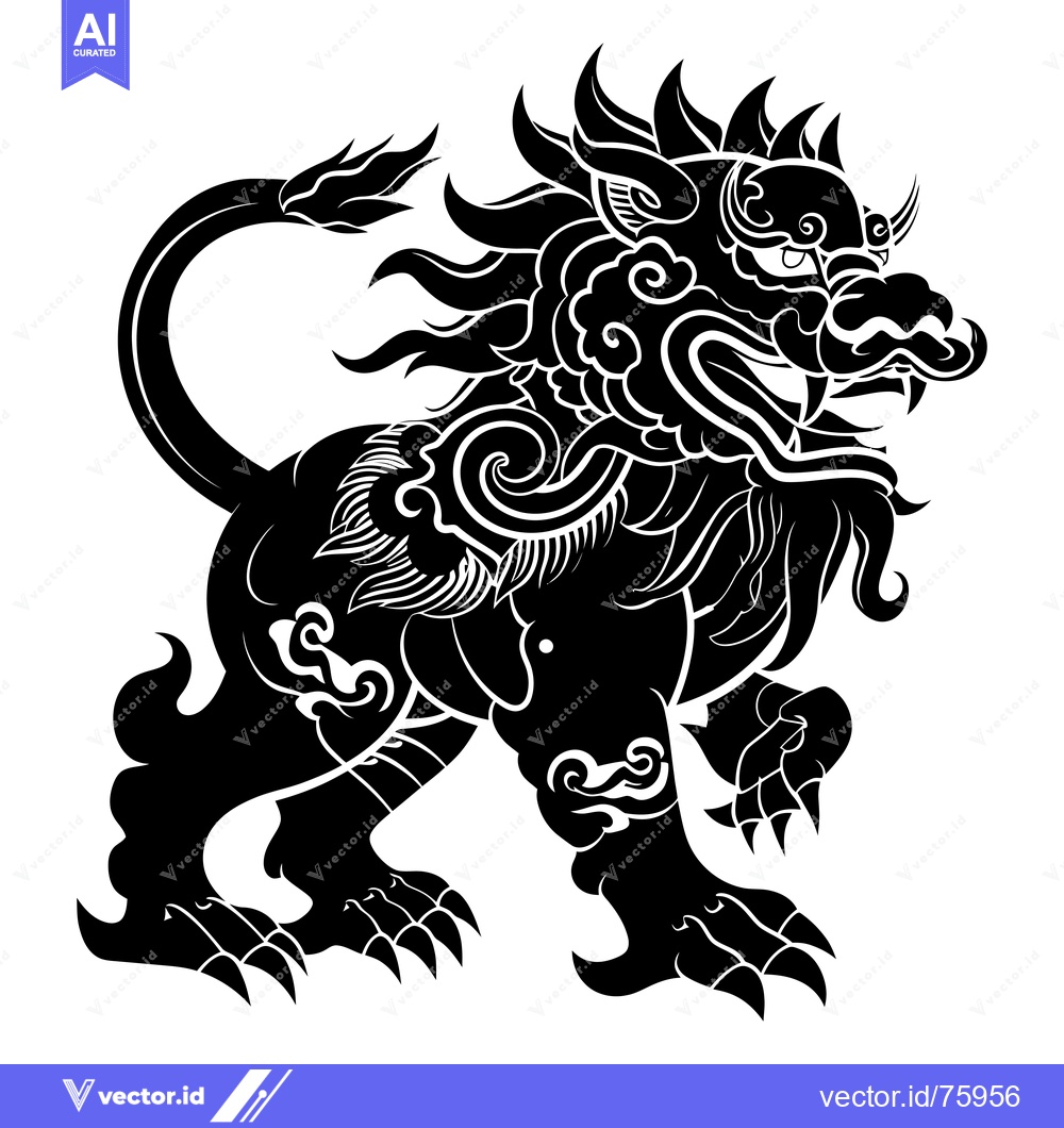 Premium Vector dari Black and White Illustration of a Chinese Guardian Lion