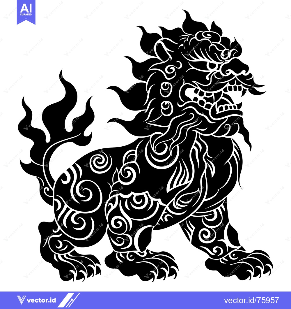Premium Vector dari A Stylized Black and White Illustration of a Guardian Lion