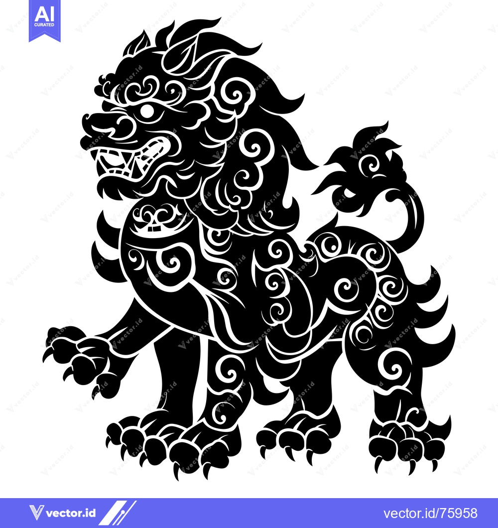 Premium Vector dari Black and White Ornate Lion Silhouette