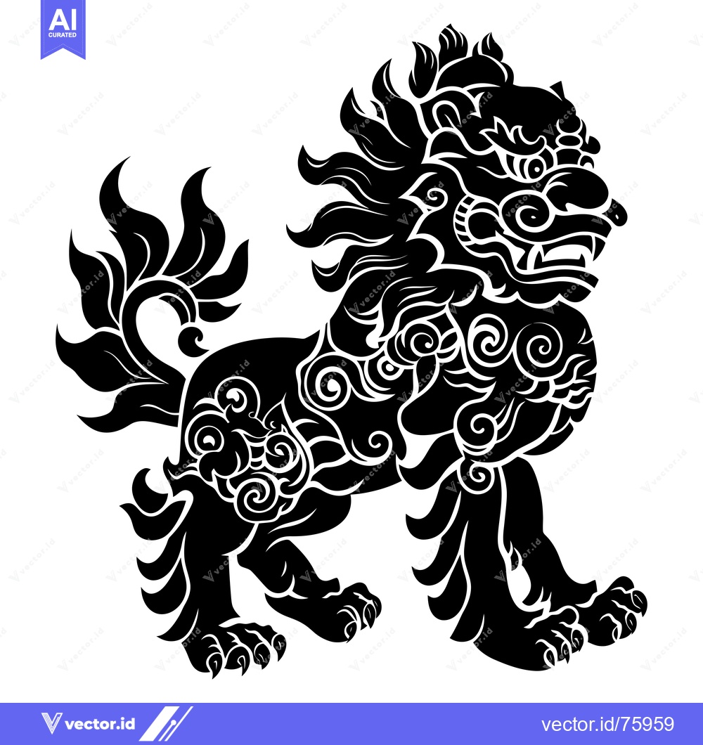 Premium Vector dari Ornate Black and White Silhouette of a Guardian Lion