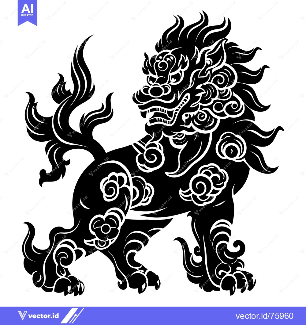 Premium Vector of Black and White Illustration of a Chinese Guardian Lion