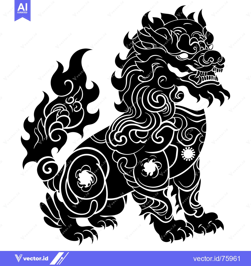 Premium Vector dari Black and White Stylized Illustration of a Guardian Lion