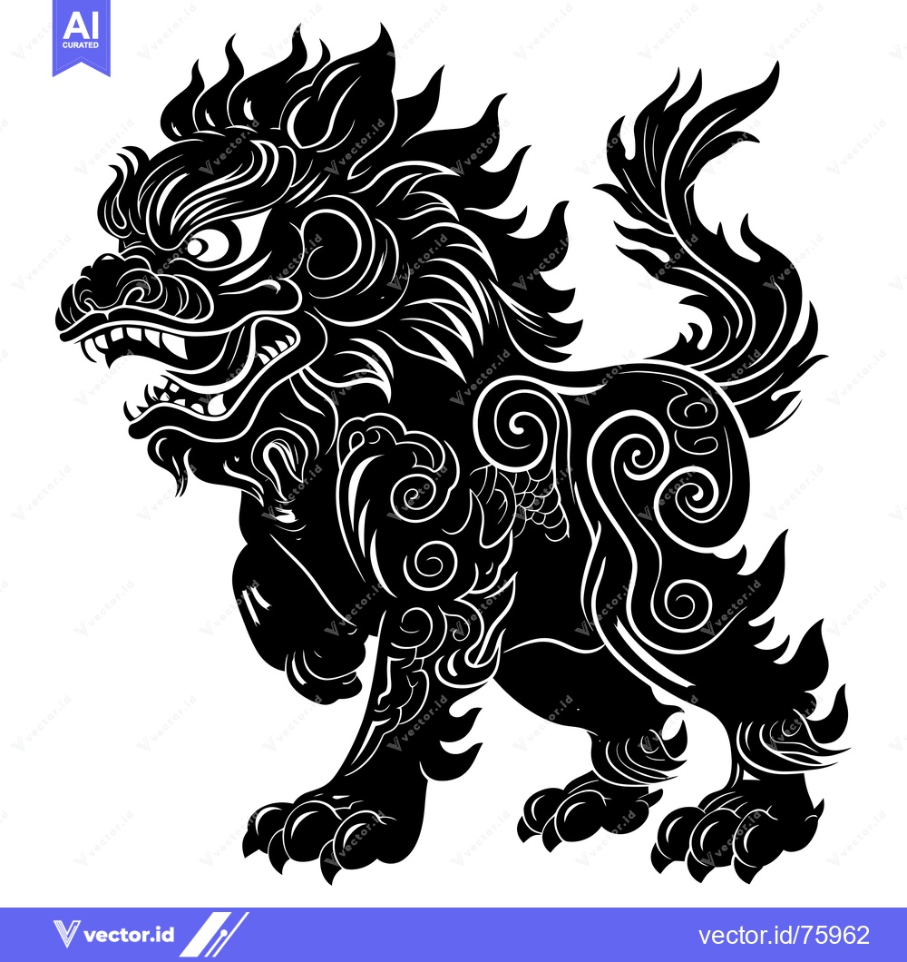 Premium Vector dari Black and White Stylized Illustration of a Chinese Guardian Lion