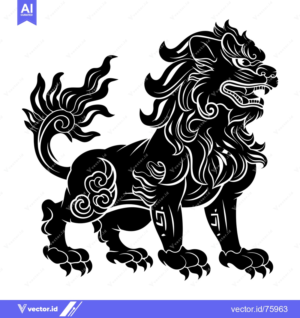 Premium Vector dari Ornate Black and White Silhouette of a Chinese Guardian Lion